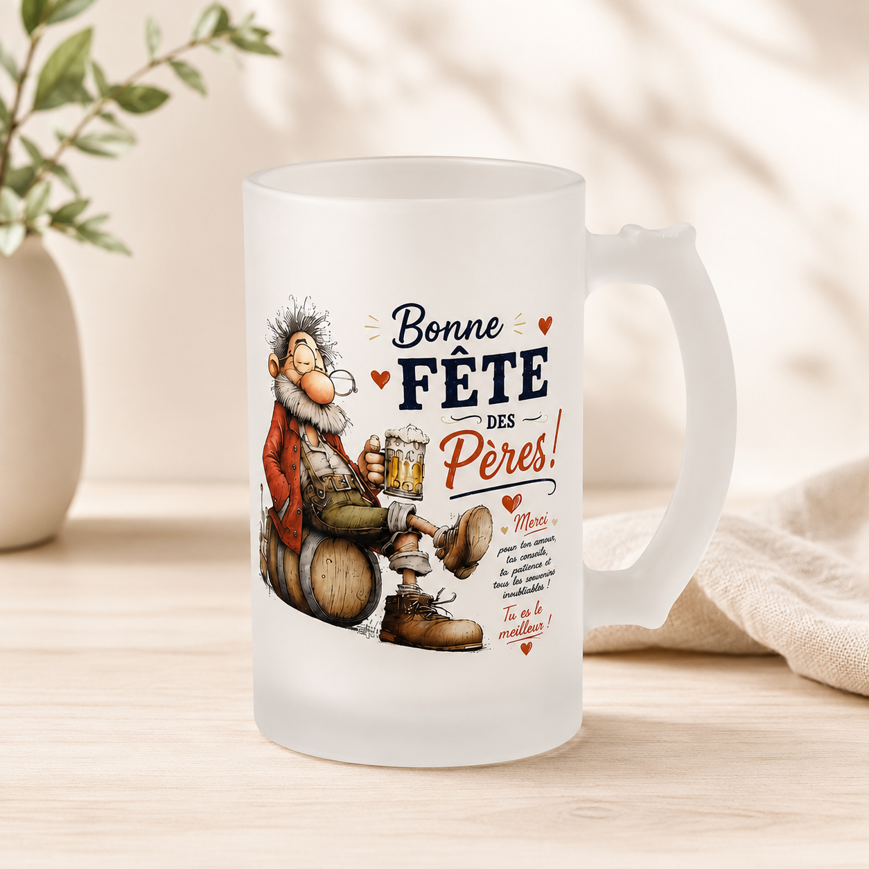 Verre à bière givré 16 oz – Bonne Fête des Pères 🍺❤️