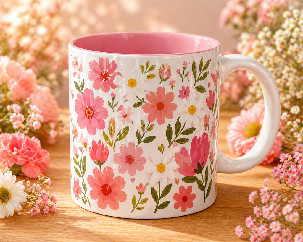 Tasse et calepin floral