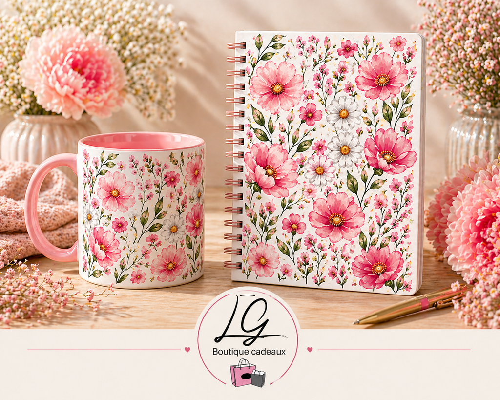 Tasse et calepin floral